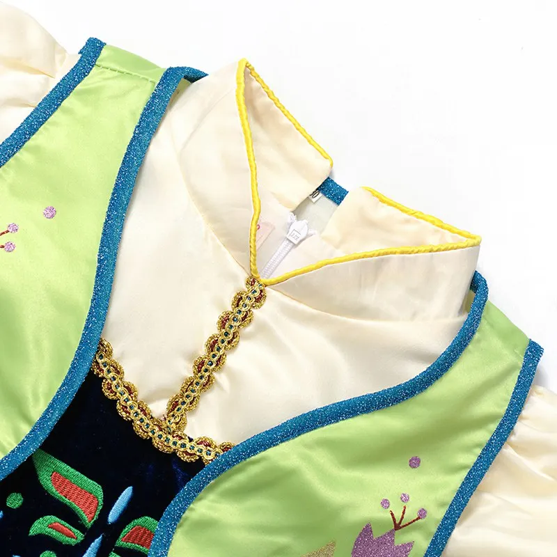 

Anna Girls Princess Winter Costumes Halloween Cosplay Dress up with Cape Embroidery Flower Xmas Birthday Gowns