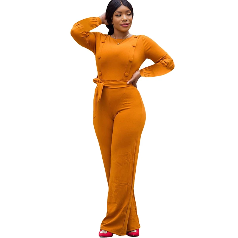 

Double Buttons Causal Romper Women Long Sleeve Sashes Slim One Piece Jumpsuit Elegant Ladies Fall Winter Plus Size Bodysuits