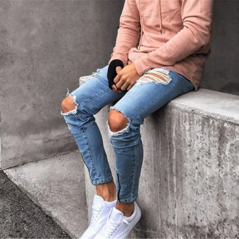 2019 байкерские потертые Стрейчевые джинсовые брюки-карандаш новые винтажные