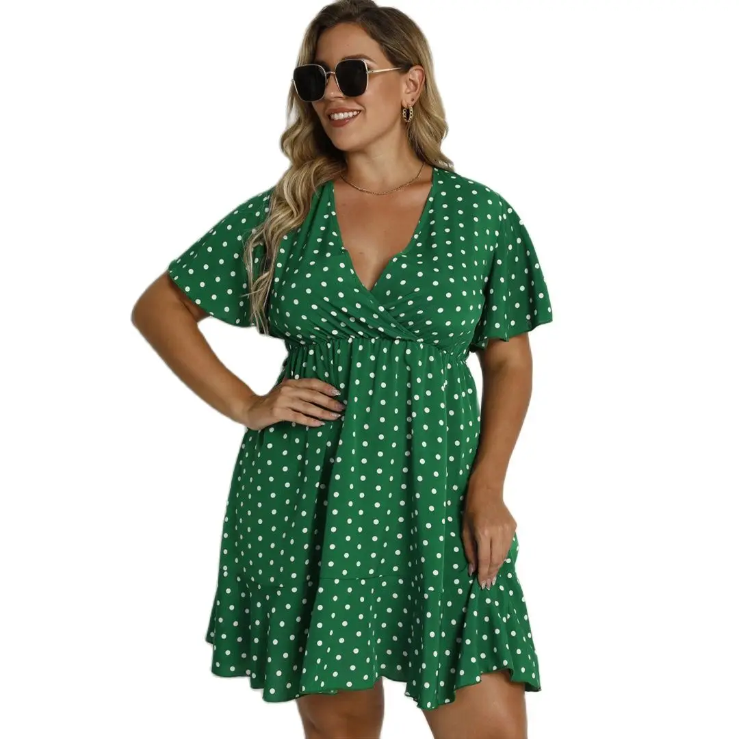 

Plus Size Summer Short Dress Casual Women Clothes Mini Dress Vintage Party Dot Dresses Short Sleeve Streetwear Ladies Vestido