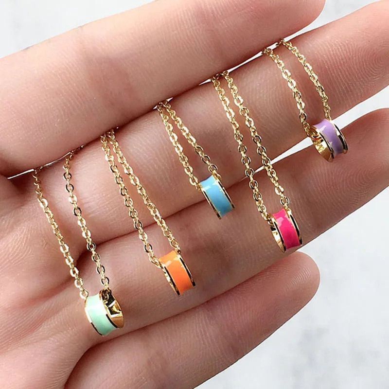 Женское летнее ожерелье с эмалью простой геометрический круг цепочка до ключицы