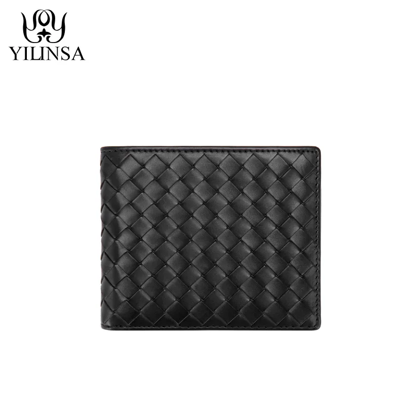 Men Wallets 100% Leather Top Baby Cow Leather Short money clip Fashion Woven Luxury Brand Wallet Simple Business 2022 New Spot