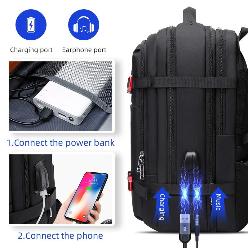 2022 WIERSOON 45L Male Expandable Large Capacity Traveling Backpack for 17 inch Laptop Men's Backpack Approved Weekender Bag