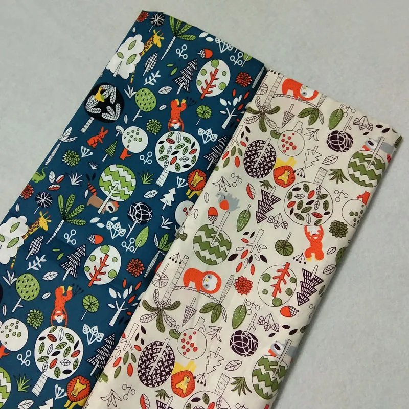 Синий и бежевый счастливый Лес Животные Лев Кролик Коала Печать 100% хлопок ткань