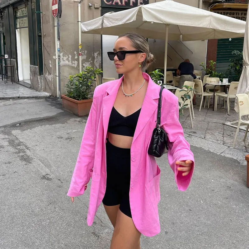 

Женский блейзер из хлопка и льна Za, повседневный винтажный блейзер с длинным рукавом и карманами, верхняя одежда, шикарные топы, 2021