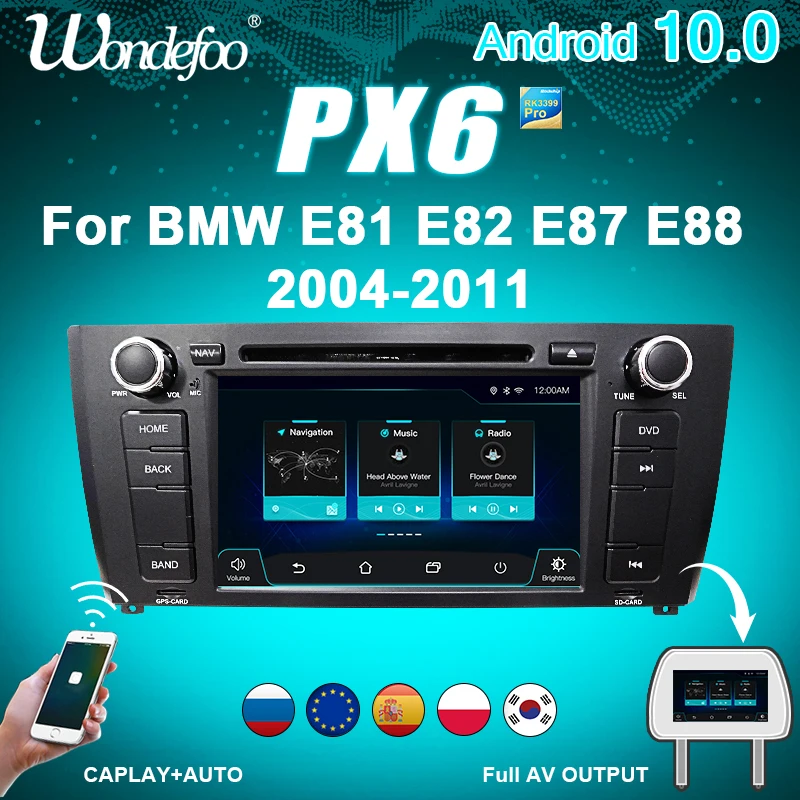 магнитола 2 din android 10 с экраном автомагнитола PX6 для BMW 1 серии E81 E82 E87 E88 2004 2011