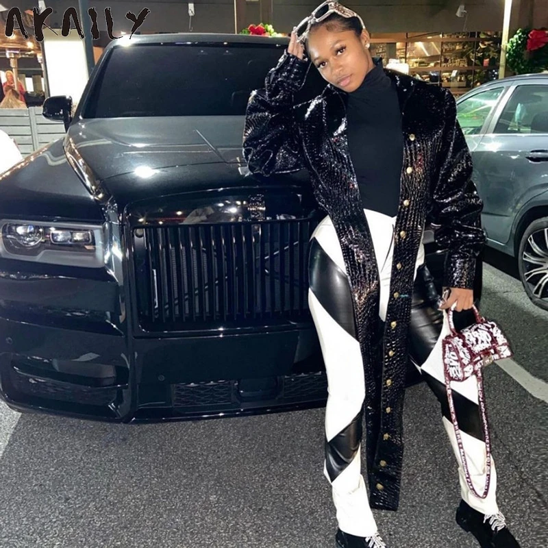 

Akaily Summer Streetwear Bodycon PU Leather Pant Women High Waist Zipper Black Patchwork Tight Trouser Fashion Pencil Pants 2021