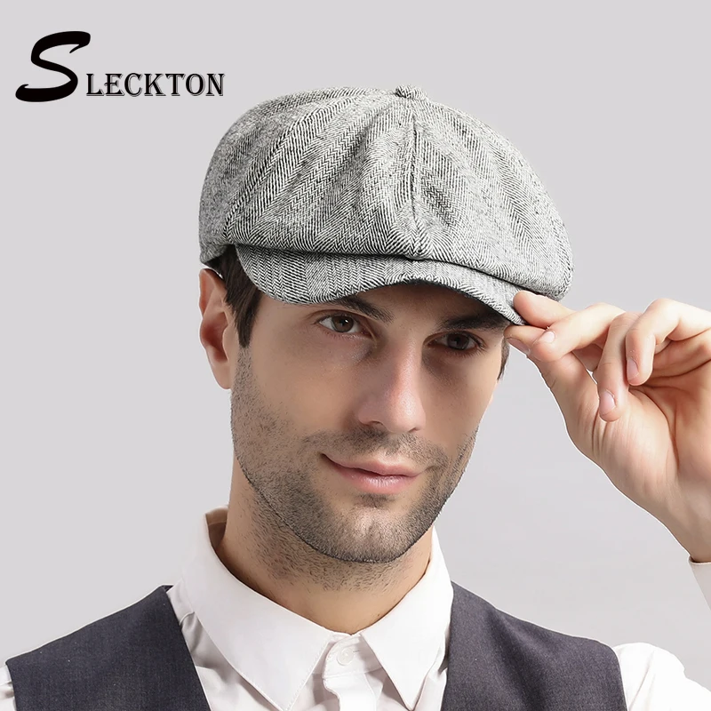 SLECKTON высокое качество Мужская кепка Newsboy теплые зимние шапки для мужчин модные