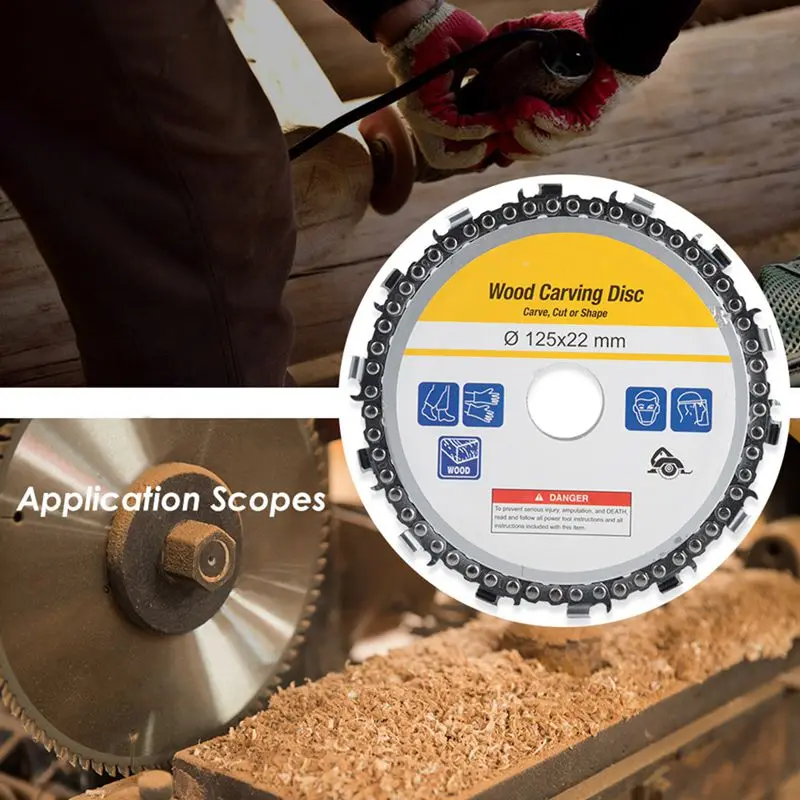 

5 Inch Chain Grinder Chain Saws Disc Woodworking Chain Plate Tool 5 Inch Multi-Functional Wood Carving Disc Angle Grinding Tool