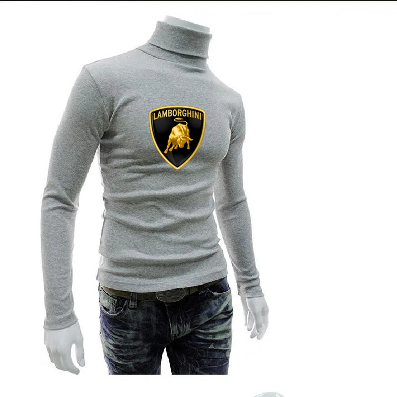 

2021 Men's tide brand CAR logo autumn and winter new half high neck pullover fashion slim printed bottoming shirt top