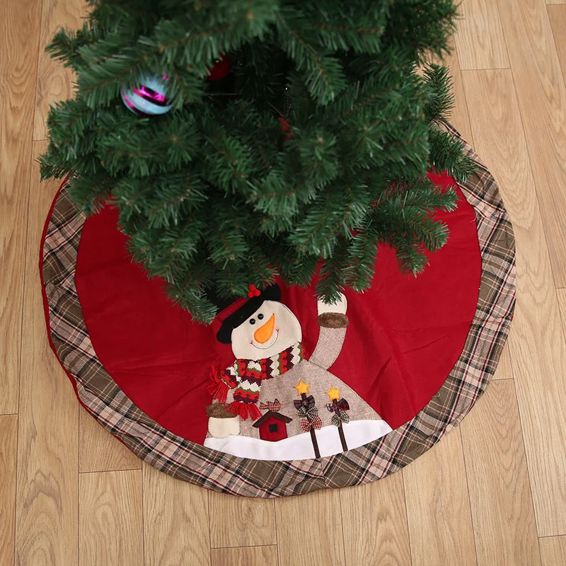 

105cm Christmas Tree Skirt Red Snowman Santa Claus Plaid Edge Father Christmas Home Decoration Xmas Carpet New Year Navidad 2020