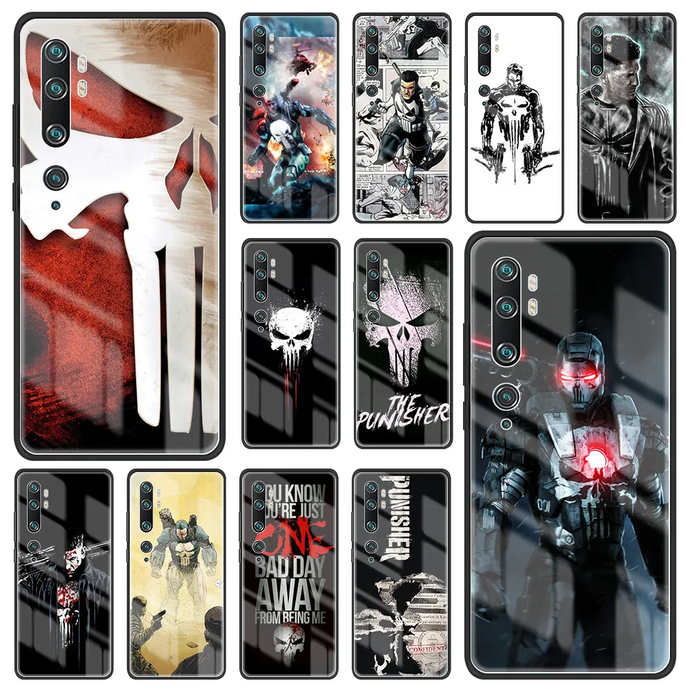 

The Punisher Log Marvel Tempered Glass Case For Xiaomi Mi 11 Ultra Note 10 Pro 10T 9 Poco F3 X3 NFC X2 M2 Phone Cover Back Coque