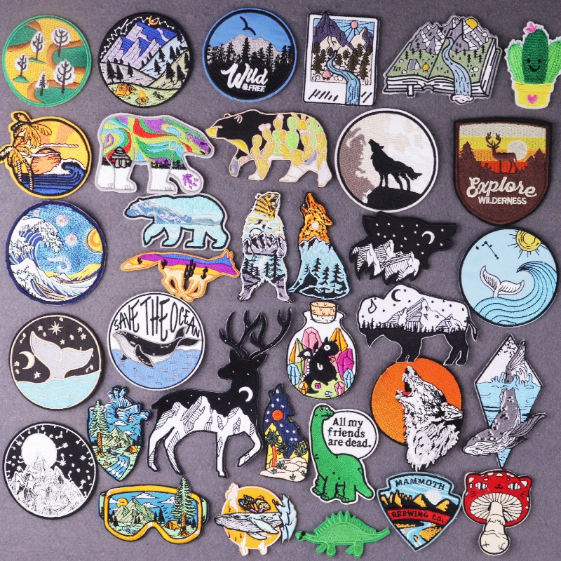 

Нашивки с вышивкой на открытом воздухе, нашивки на одежду в дикой природе, животные, искусственная одежда, термоклейкие нашивки для одежды, наклейки