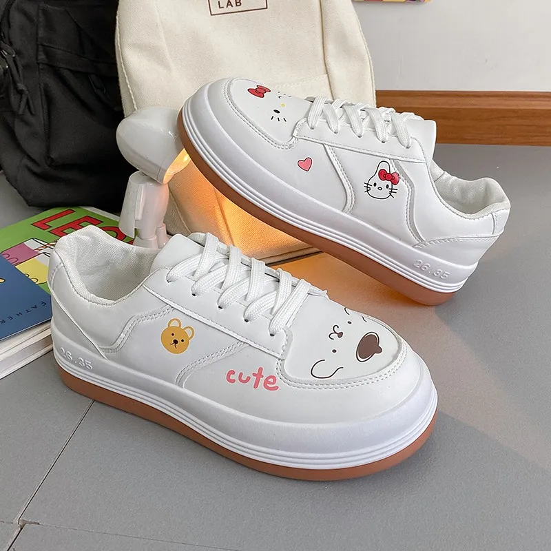 Женские кроссовки на платформе белые дышащие плоской вулканизированной подошве