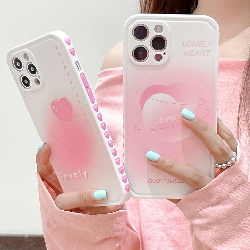 

Милый художественный Ретро Чехол с градиентом в виде сердца для телефона в Корейском стиле для iPhone 12 Mini 11 Pro Max X Xs Max Xr 7 8 Puls Чехлы мягкий чехол ...