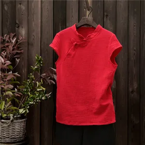 Женская блузка большого размера 2021, винтажные хлопковые льняные блузки в китайском стиле, Элегантная блузка в стиле ретро, Повседневная Базовая женская блузка