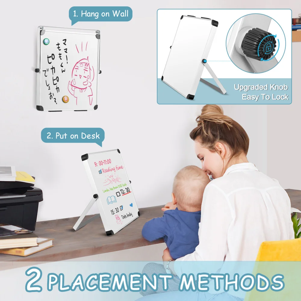

Homemaxs 10 x 10 in Dry Erase Board Double Sided Desktop Standing White Board Tabletop Message Board Reminder for School Home Of