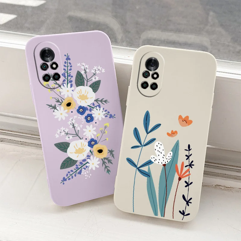 

Light Branch Flowers Liquid Silicone Case For Huawei Nova 8 7 Pro SE 6 SE 5 Pro 5Z 5I 5Ipro 5T 4 4E Shockproof Soft Phone Cover