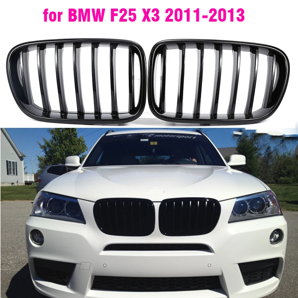 Front Kidney Grilles Glossy Black for BMW X3 F25 2011 2012 2013 Replacement Racing Front Bumper Grilles