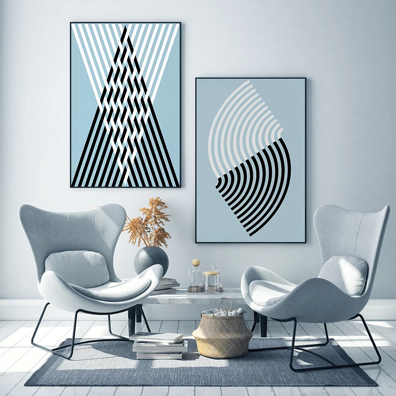 

Modern Minimalist Geometric Black White Lines Poster Wall Art Canvas Print Abstract Painting for Living Room Home Decor Picture