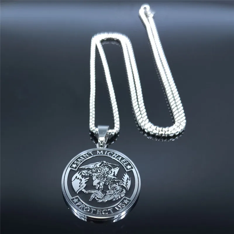 Ожерелье AFAWA SAINT MICHAEL PROTECT US Archangel из нержавеющей стали для мужчин ожерелье