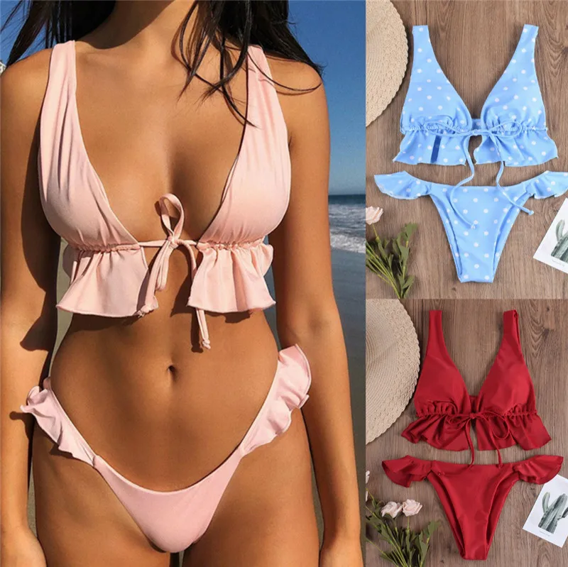 Комплект женского бикини с чашками пуш ап и трусиками танга|Купальники| |