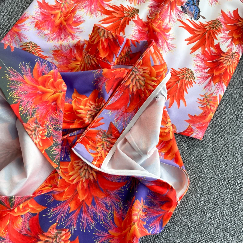 

Women Spring Fashion Retro Print Suits Lantern Sleeve Loose Casual Tops+High Waist Wide Leg Short Pants Two Piece Set