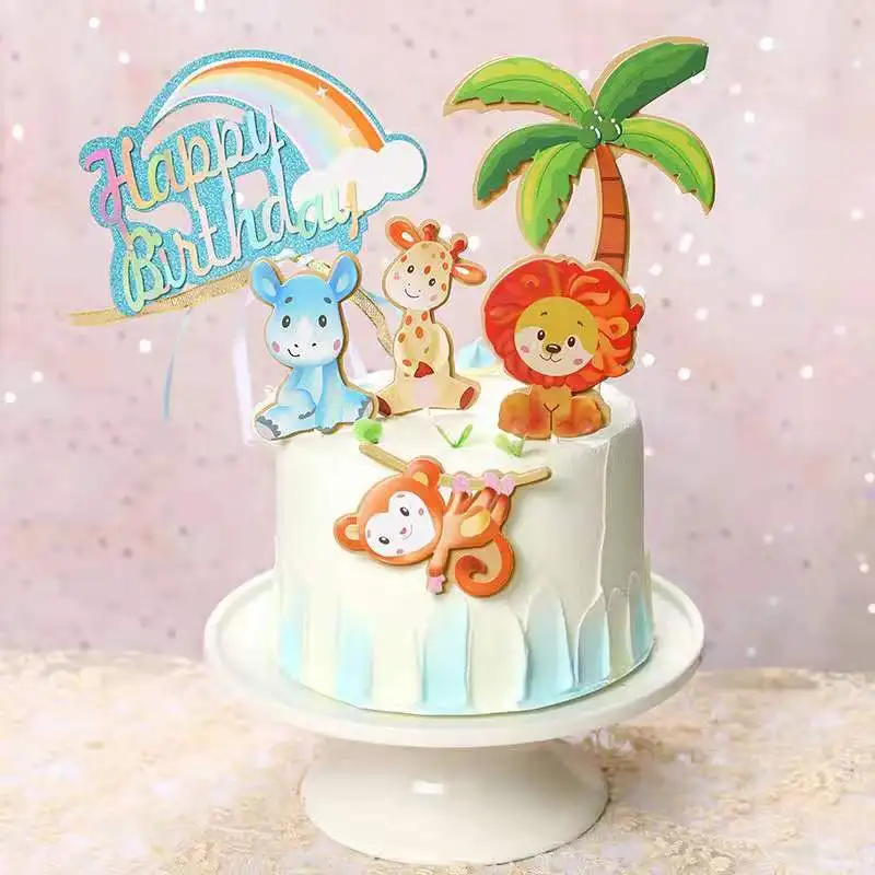 Украшение торта выпечки inswind лес со львом и обезьяной тема детский день рождения