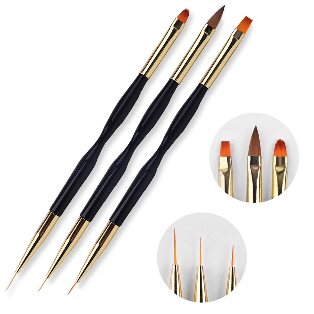 

1 Pcs 7/9/11mm Double Head Manicure Brush Black Uv Gel Polish Nail Painting Brush Thin Nail Brush Nail Stripe Dotting Tools