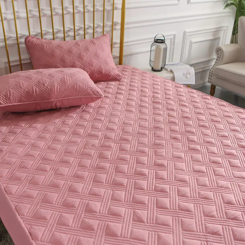 

Thicken Quilted Fitted Bed Sheet With Elastic Band Mattress Cover Cotton Quilted Anti-Bacteria Soft Pad Topper Air-Permeable