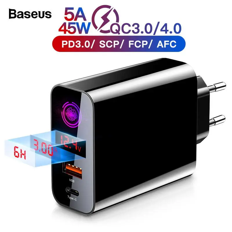 Быстрое зарядное устройство Baseus 4 0 3 USB для iPhone 11 Pro Max Samsung Huawei SCP QC4.0 QC3.0 QC C PD