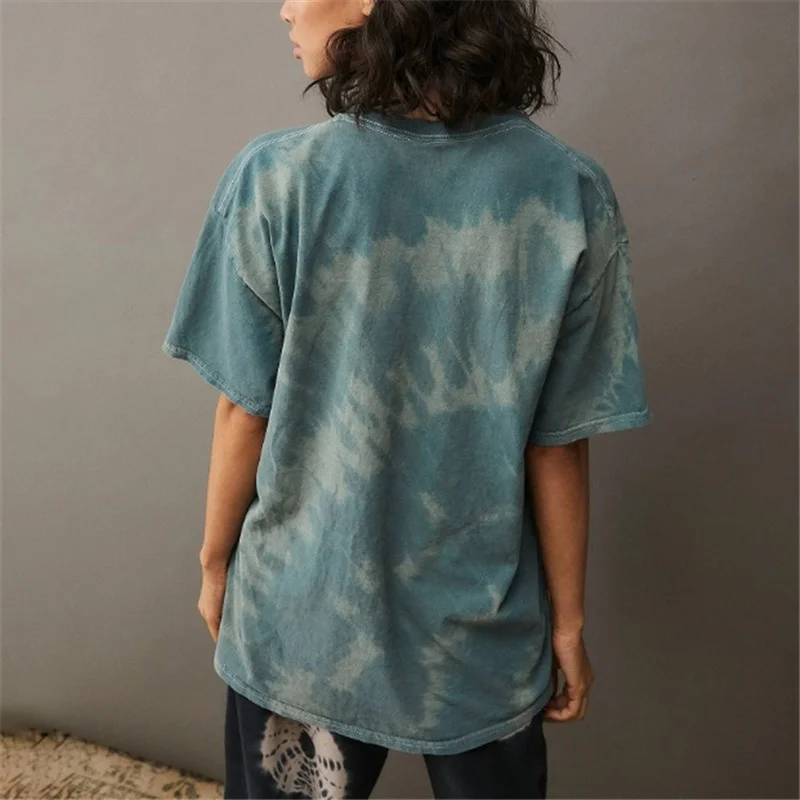 

Blue Letter Print Vintage Oversized Loose Streetwear O Neck Casual Graphic T Shirts 2021 Summer Girls Plus Fashion Clothing