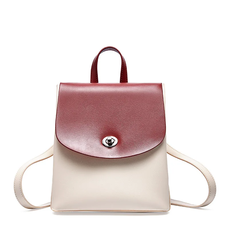 

Fashion luxury brand new leather women's backpack leather contrast color backpack Europe and America fashion wild bag women