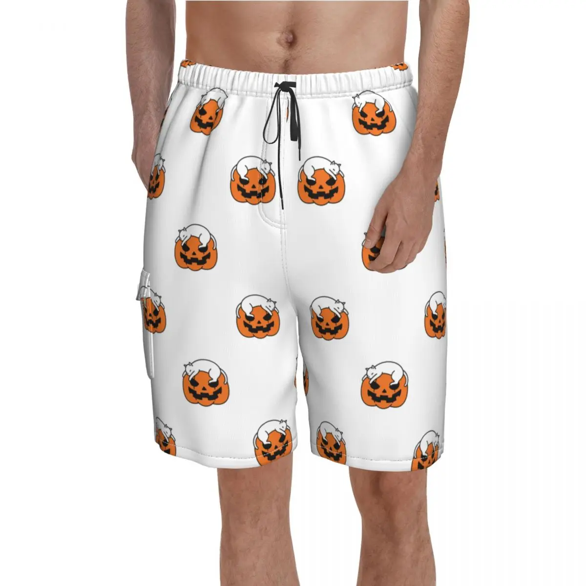 

Halloween Pumpkin Cat Board Shorts Cute Funny Men Beach Swimming Trunks Polyester Pattern Swim Trunks