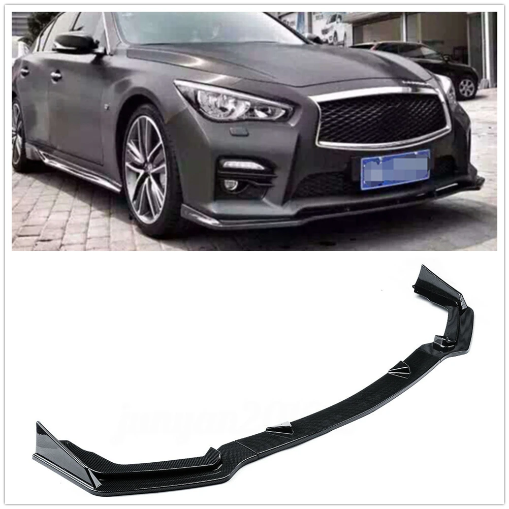 

For Infiniti Q50 2014-2017 Sport Sedan 4-Door Carbon Fiber Look Car Exterior Lower Splitters Chin Cover Front Bumper Spoiler Lip