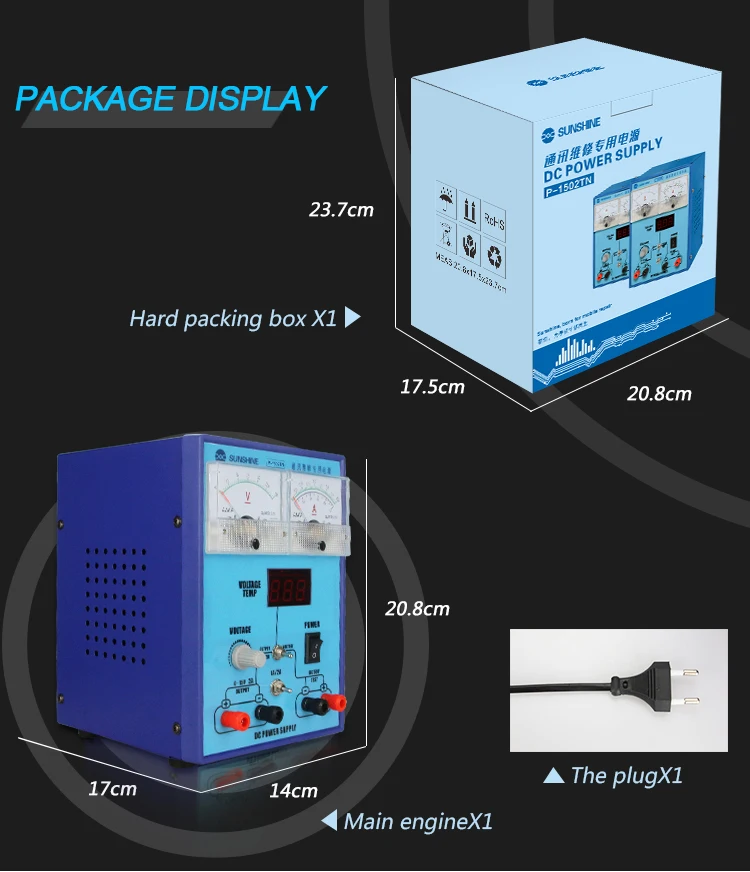 Sunshine P-1502TN постоянного источника питания метр с алюминиевой крышкой 50В 2A размер