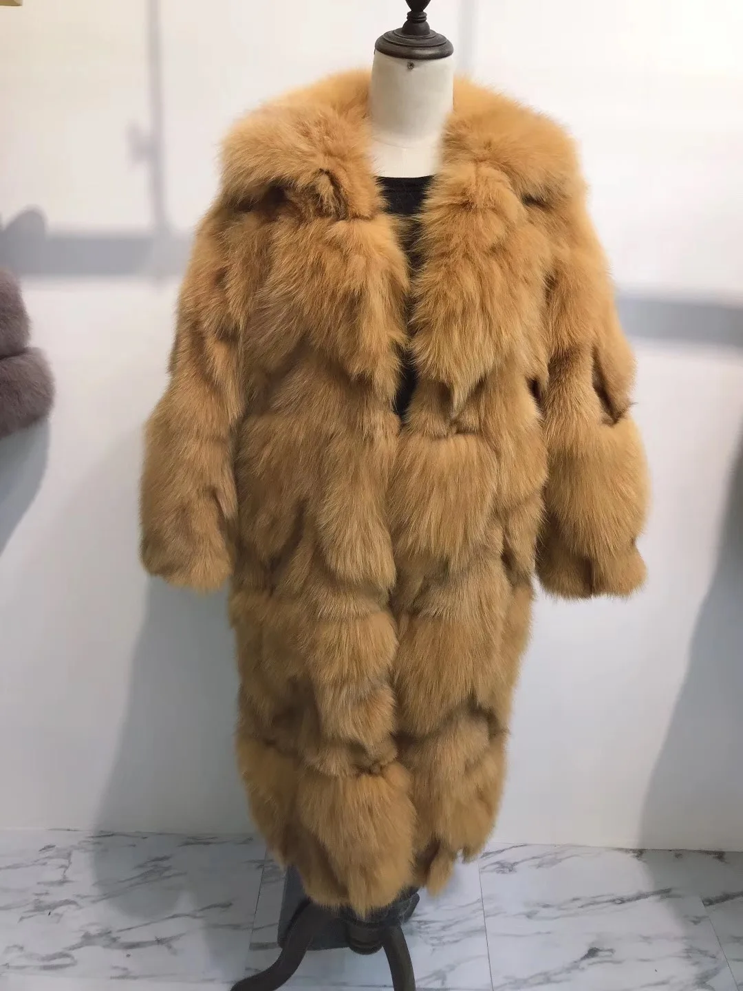 Цвет: желтый Rf1931 роскошное х-длинное пальто из лисьего меха женское пальто с длинным рукавом и отложным воротником из натурального Лисьего меха - Цвет: Цвет: желтый