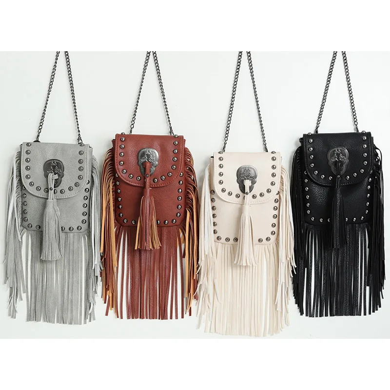 

Diinovivo Small Square Flap Bags For Women Crossbody Bags Rivet Tassel Shoulder Bag Ladies PU Leather Messenger Bag WHDV2003