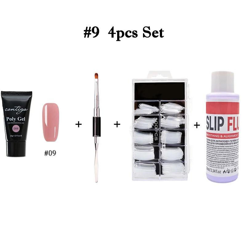 09-4pcs Набор из полигеля Contigo для наращивания ногтей, полигель, 10 цветов, набор УФ-акриловых гелей для ногтей, резиновая основа и верхнее покрытие для дизайна ногтей, решение для скольжения - Цвет: 09-4pcs