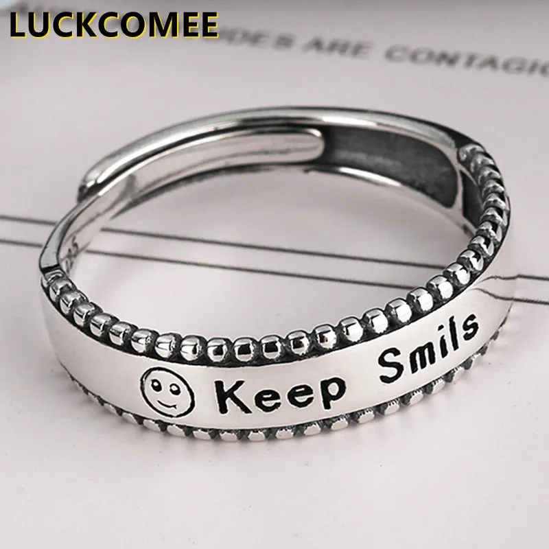 

S925 Sterling Silver Trendy Smile Ring INS Niche Design 2.2g Sterling Silver Adjustable Size Jewelry Women's Index Finger Rings