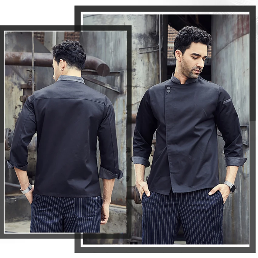 Одежда с длинным рукавом Ресторан повара воротником стойкой и шеф повар куртка