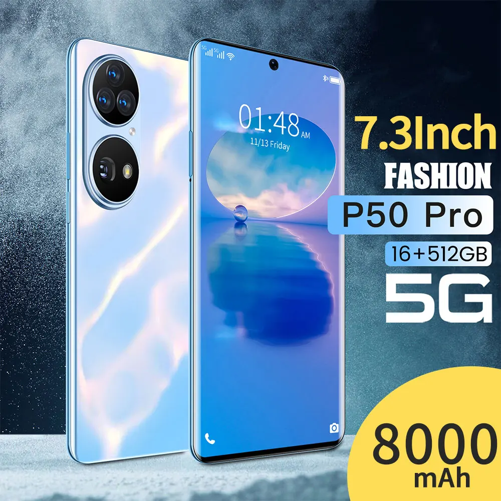 

The Latest Version Smartphone P50 Pro 8000mAh Large Battery 7.3inch 512G 32+64MP 2021 Hot Selling Mobile Phones смартфоны max
