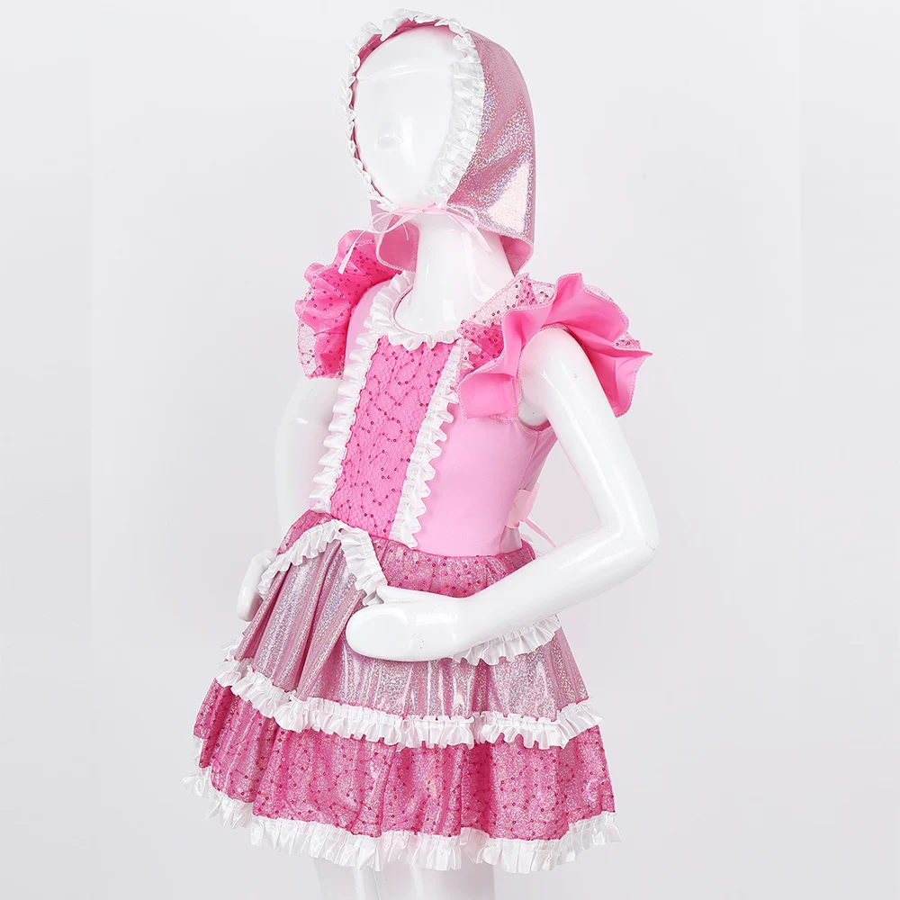 Балетное платье для девочек Одежда танцев плиссированное с короткими рукавами и