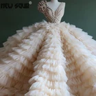 Женское вечернее платье Aibye, бежевое платье с оборками и цветочной аппликацией, платье для выпускного вечера, 2020