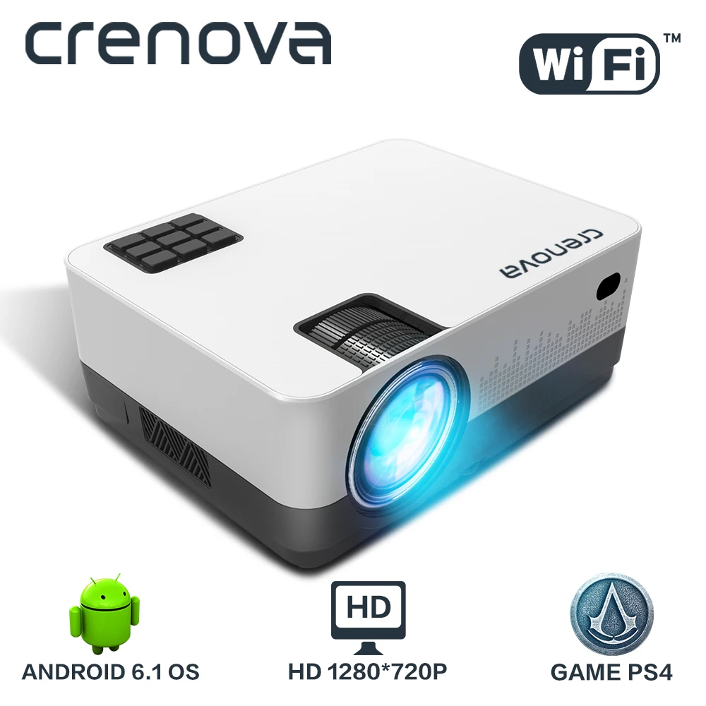 CRENOVA, новейший видеопроектор с Android 6.1OS 4300 люмен, wifi, Bluetooth, HD 1280*728 P, проектор для домашнего кинотеатра