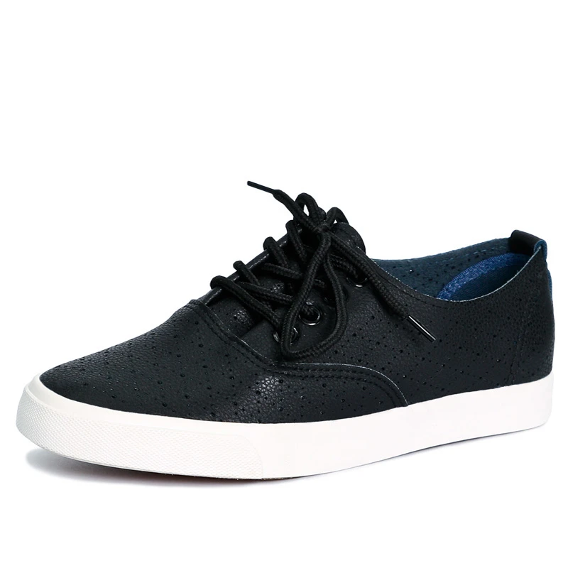 Женские дышащие кожаные туфли с дырками Летние повседневные кроссовки на