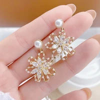 ydl luxurious exquisite hollow flower super shine cz earring romantic cubic bling zirconia temperament stud earrings pendant