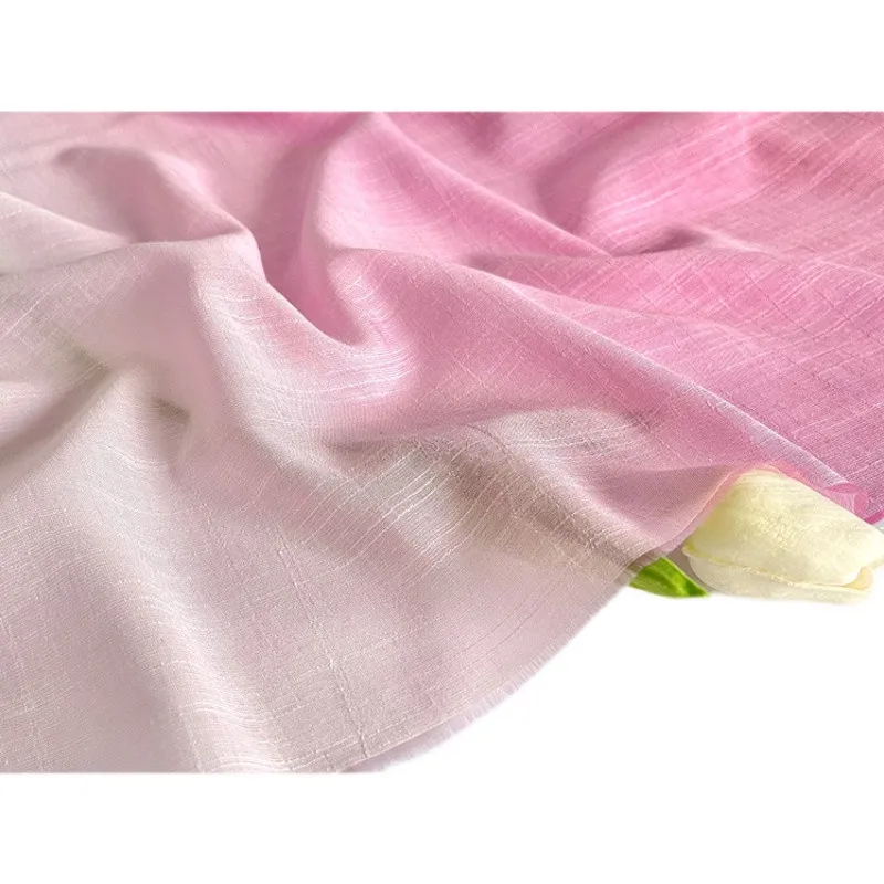 

152cm Width Soft and pendent light pink and white gradually permeate bamboo linen cotton linen and linen fabric