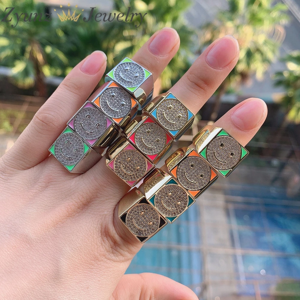 10 шт. женские кольца в стиле панк с эмалью счастливая улыбка лицо звезда сердце