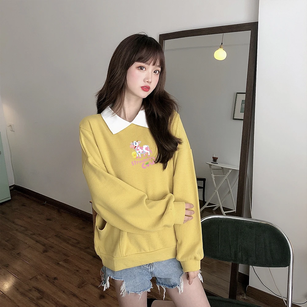 

Женская толстовка в стиле Харадзюку, с капюшоном и отложным воротником